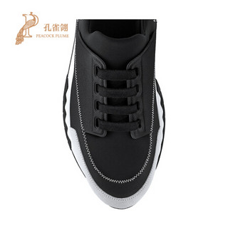 孔雀翎Hermes爱马仕男鞋2020新款时尚休闲橡胶外底帆布牛皮系带运动鞋 黑色 40.5