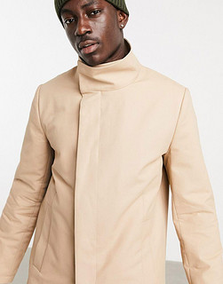 ASOS DESIGN trench coat with funnel neck in stone