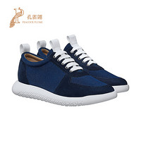 孔雀翎Hermes爱马仕男鞋2020新款时尚天然羊皮鞋垫Azur橡胶鞋底运动鞋 H201454ZH77410 蓝色 41.5