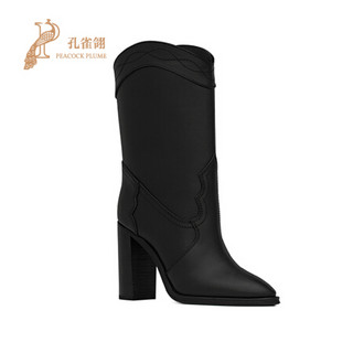 孔雀翎Saint Laurent Paris/圣罗兰2020新款女鞋YSL时尚尖头牛皮靴子 黑色 38