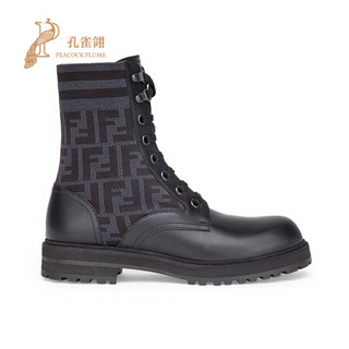 FENDI/芬迪鞋子2020新款男鞋时尚经典系带FF图案动感条纹靴 黑棕色 11