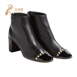 FERRAGAMO/菲拉格慕鞋子2020新款女鞋时尚经典蝴蝶结扣饰VARA链条短靴 黑色 36