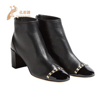 FERRAGAMO/菲拉格慕鞋子2020新款女鞋时尚经典蝴蝶结扣饰VARA链条短靴 01P057 704006黑色 37.5
