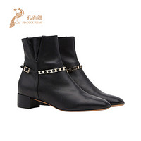 FERRAGAMO/菲拉格慕鞋子2020新款女鞋时尚经典杏仁头牛皮VARA链踝靴 黑色 39.5