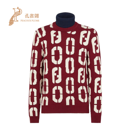 FENDI 芬迪 2021新款男士时尚经典Code图案罗纹衣领高领套衫羊毛衫 FZY108 ADU8 F1CNG 红色 48