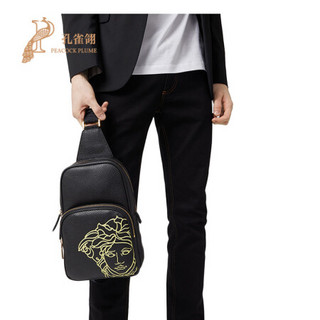 Versace/范思哲2021新款男包浮雕美杜莎图案柔软小牛皮斜挎包 蓝色