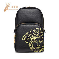 Versace/范思哲2021新款男包浮雕美杜莎图案柔软小牛皮斜挎包 蓝色