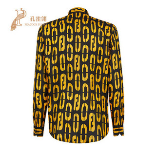 FENDI/芬迪2021新款男士时尚经典Code图案印花暗扣开合中高领衬衫 黑黄色 45