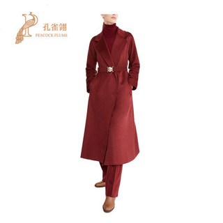 MaxMara/麦丝玛拉2021新款女士深红色翻领束腰时尚骆驼羊绒大衣 深红色 46