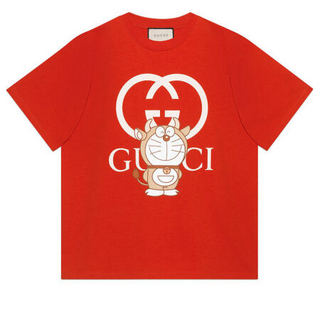 GUCCI 古驰 2021年新款哆啦A梦联名新年限量款男士宽松圆领印花T恤 616036 XJDEY 9791 象牙白 L