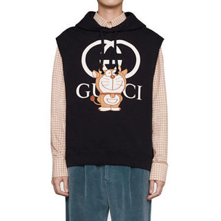 GUCCI 古驰 2021新款哆啦A梦联名新年限量款男士无袖连帽外套 633099 XJDE0 1043 黑色 M