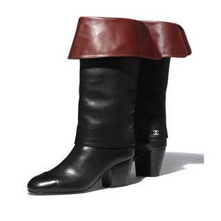 CHANEL香奈儿女鞋长靴小牛皮黑与棕  跟高65mm时尚优雅  G36719 X54452 K2382   40