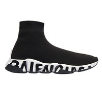 Balenciaga巴黎世家男鞋Speed涂鸦运动鞋袜子设计高性能3D针织面料鞋底上有对比色涂鸦风 605972W05GE6091 黑鞋白底 39