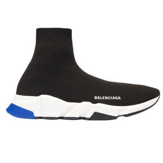 Balenciaga巴黎世家男鞋Speed运动鞋袜子般的设计高性能3D针织面料黑色白色和蓝色对比 黑色白鞋底点缀蓝 46