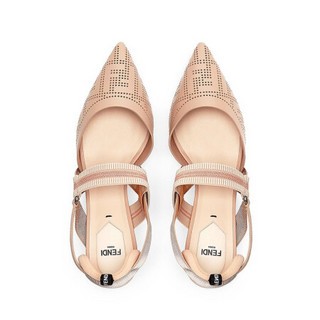 FENDI芬迪女鞋露跟鞋饰有激光切割FF55毫米镀锌鞋跟时尚优雅 粉红色 39.5