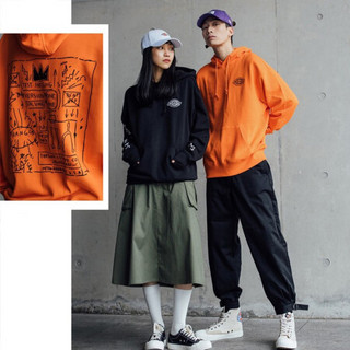 Dickies X Jean-Michel Basquiat联名合作款 联名卫衣 徽章LOGO 袖口小皇冠图案 连帽卫衣 DK008509 黑色 XS