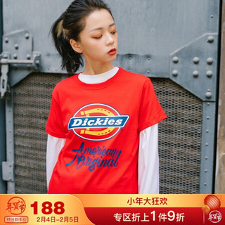 DickiesT恤 21春夏 LOGO女款 印花短袖T恤 休闲短T T恤女 简约百搭 DK007386 中红色 XL