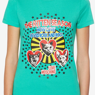 Love Moschino/莫斯奇诺 20秋冬 女士Rock Kittens棉质平针织T恤 W4F731EM387620A （040、绿色0S46）
