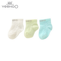 英氏婴儿袜子男女宝宝袜子2021春夏新款防滑透气薄袜3双装 浅绿YIWCJ01034A 17CM