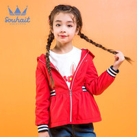 水孩儿童装女童风衣外套春秋新款儿童收腰外套中大童女时尚加绒内里厚风衣 SHNCGD42CC509  珊瑚红 130
