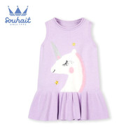 水孩儿童装女童马甲裙秋冬新款儿童线织马甲裙可爱独角兽卡通连衣裙 浅丁香 90