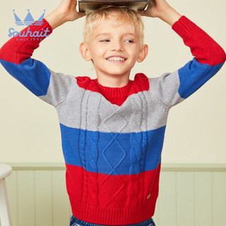 水孩儿童装男童线衣秋冬装新款儿童套头毛衣休闲针织衫上衣 经典红 160