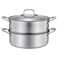 momscook火锅加蒸格蒸锅两用家用304不锈钢加厚多用汤锅电磁炉用