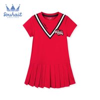 水孩儿女童连衣裙2020夏季新款假衣领学院风时尚洋气连衣裙 珊瑚红 120cm