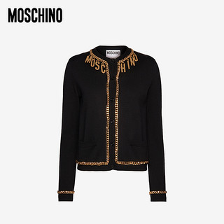 MOSCHINO/莫斯奇诺 21春夏 女士  字母吊饰美利奴羊毛开衫（040、黑色0555）