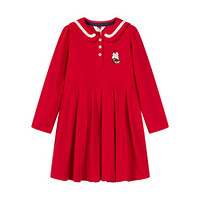 水孩儿童装女童连衣裙儿童女卫衣裙春秋装新款时尚连衣裙海军风领裙子 珊瑚红 170cm