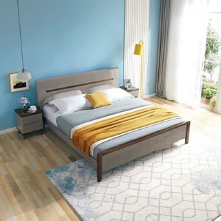 全友家居 双人床 北欧卧室简约家具橡胶木实木边框板式床121810C  1.8米单床