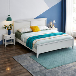 QuanU 全友 125801 北欧田园木纹床+床头柜 1.5m床