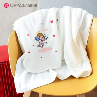 洁丽雅 Grace A类浴巾家用纯棉刺绣速干吸水成人男女不掉毛加厚毛巾婴儿裹巾 白色丘比特  135*70cm