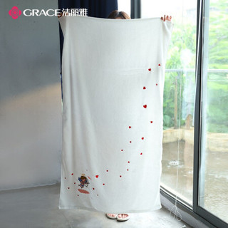 洁丽雅 Grace A类浴巾家用纯棉刺绣速干吸水成人男女不掉毛加厚毛巾婴儿裹巾 白色丘比特  135*70cm