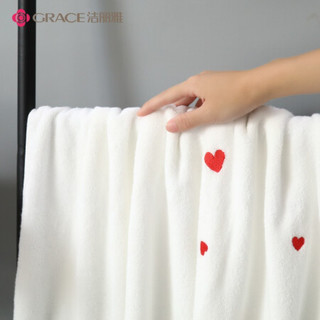 洁丽雅 Grace A类浴巾家用纯棉刺绣速干吸水成人男女不掉毛加厚毛巾婴儿裹巾 白色丘比特  135*70cm