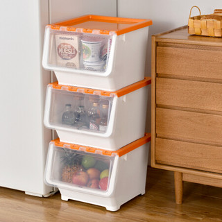 百露 3个装多彩可叠加塑料收纳箱有盖衣服食物整理箱储物箱套装 新款活力橙大号3个装