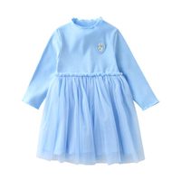 安奈儿童装女小童连衣裙梦幻纱摆长袖新款洋气公主蓬蓬裙 冰水蓝 80cm