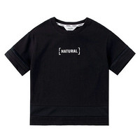 安奈儿童装男童圆领短袖T恤新款儿童字母印花打底衫上衣 黑色 170cm