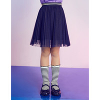 安奈儿童装女童秋季新款大童百搭网纱压褶半裙 新宝蓝 160cm