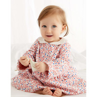 安奈儿童装女童婴童复古格子连衣裙秋装新款洋气 白蓝花 90cm