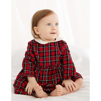 安奈儿童装女童婴童复古格子连衣裙秋装新款洋气 红黑格 100cm