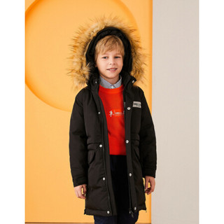 安奈儿童装男童冬季新款时尚毛领连帽长款羽绒服  EB945345  黑色 140cm
