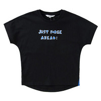 安奈儿童装男童短袖T恤字母印花薄新款中大儿童半袖衫潮 黑色 150cm