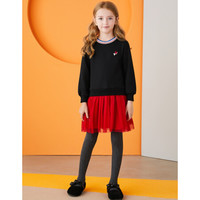 安奈儿童装女童长袖连衣裙秋季新款 EG933375 黑色 150cm