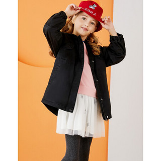 安奈儿童装女童冬季新款保暖摇粒绒内里实穿连帽风衣外套 黑色 130cm