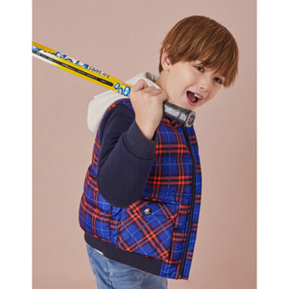 安奈儿童装男童冬季新款拼接袖子棒球夹克款立领短款棉衣 蓝橙格 160cm