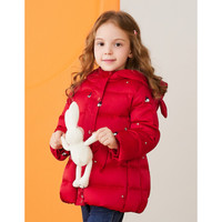 安奈儿童装女童连帽中长款羽绒服冬装新款小童洋气外套加厚 TG945432 红蓝花 80cm