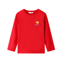 安奈儿童装男女童圆领长袖T恤新款亲子装T恤 原力红 130cm