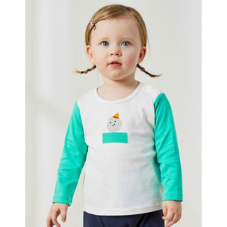 安奈儿童装婴童T恤季新款萌趣可爱男女宝宝长袖T恤y YM011194 浅青绿 80cm
