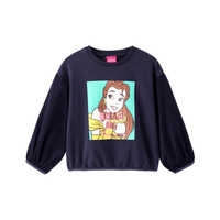 Annil安奈儿X贝儿公主联名系列 童装女童卫衣灯笼袖秋冬新款洋气宽松长袖印花T恤上衣 新宝蓝 140cm